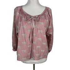 Emerson Fry India Collection Pink Cheetah Print Boho Peasant Top Size XS