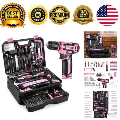 Pink Tool Kit Box Drill Set：DEKOPRO Home Mechanic Toolbox with 12V Power...