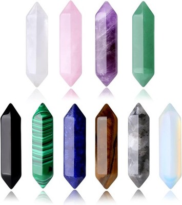 Juego de 10 piedras de cristal curativo, amatista natural, cuarzo rosa, ojo de