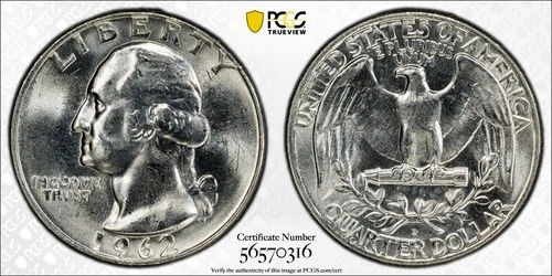 1962-D WASHINGTON QUARTER PCGS MS64