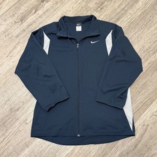Nike Mens Full Zip Track Jacket Navy Blue White Swoosh Size M Windbreaker Warmup