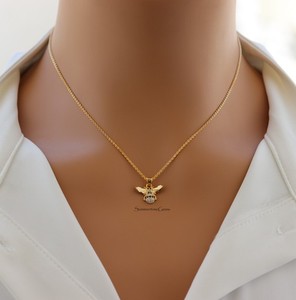Authentic STG 18K Gold Plated Pave CZ Bumblebee Pendant Necklace