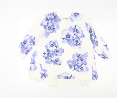 Oasis Damen Tunika Bluse weiß geblümt Größe S Langarm Baumwollmischung
