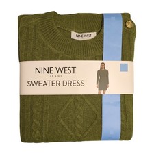 Nine West Women's Midweight Regular Fit Cable Knit Mini Sweater Dress (Green, S)