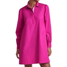 Vineyard Vines Poplin Popover Women Pink Shirt Dress Long Sleeve Collared Size L