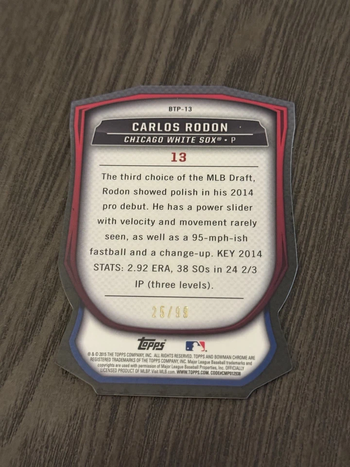 2015 Bowman Bowman Scouts' Top 100 Die-Cut /99 #BTP-13 CARLOS RODON Rookie RC - Image 2 of 3