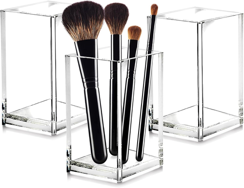 3 Pack Clear Acrylic Makeup Brush Holder,Acrylic Cosmetic Brushes