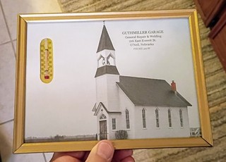 1940s? "GUTHMILLER GARAGE" THERMOMETER SIGN w/ Calendar.... O'Neil Nebraska