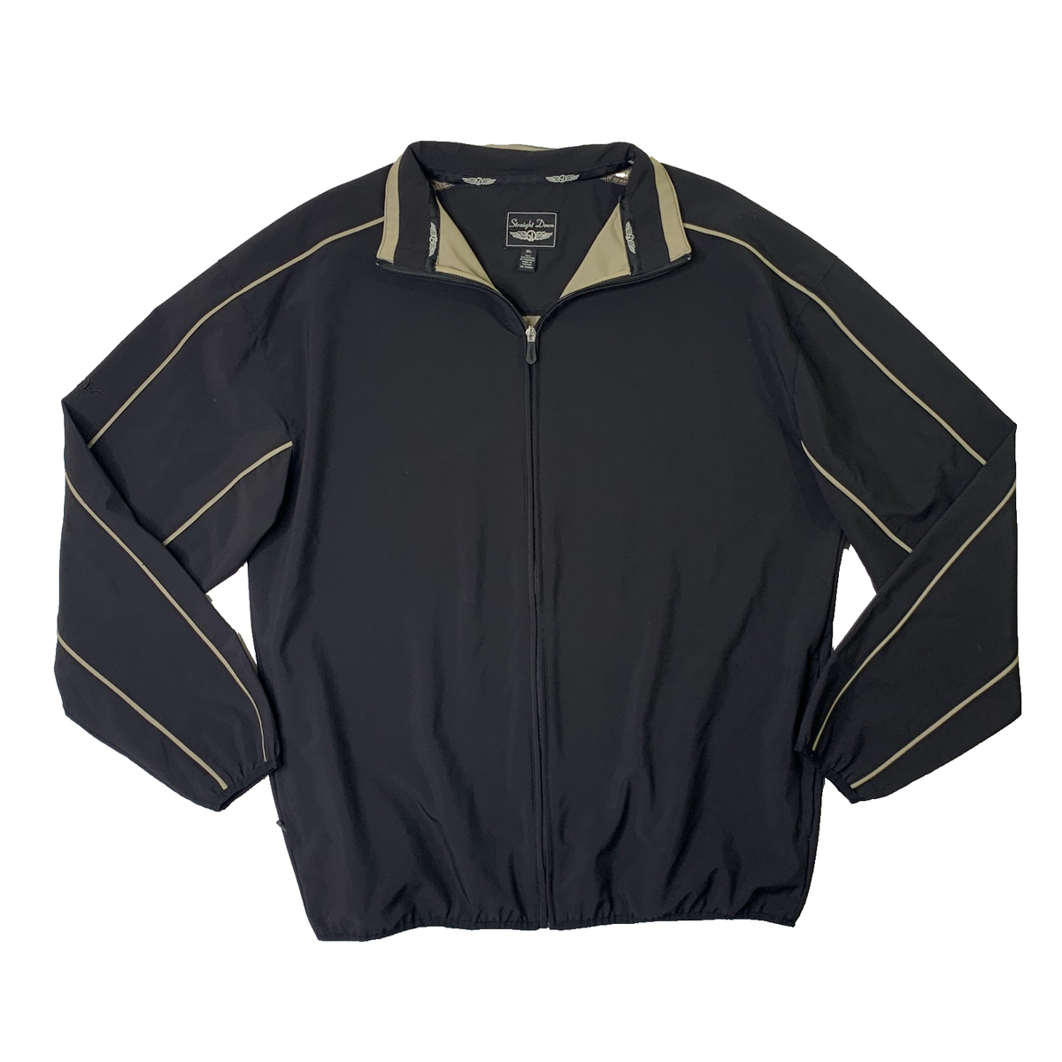 Vintage Straight Down Jacket Mens XL Black Full Zip Track 