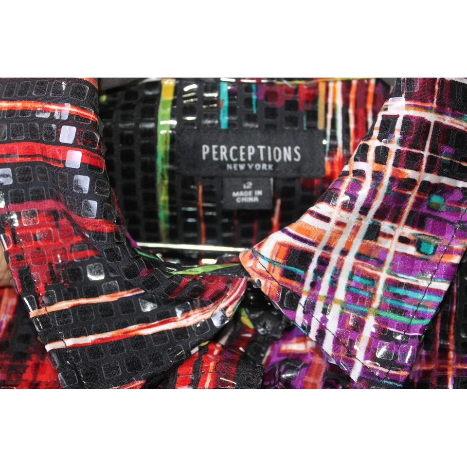 Vintage Perceptions Artsy Abstract Plaid Statement Button Jacket Career Size 12 - Image 4 of 4