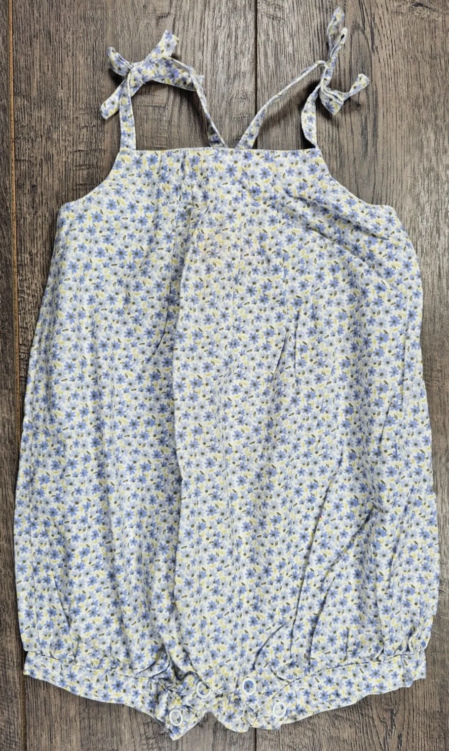 Baby Girl Clothes Gymboree 6-12 Month 2004 Yellow Blue Floral Romper Outfit