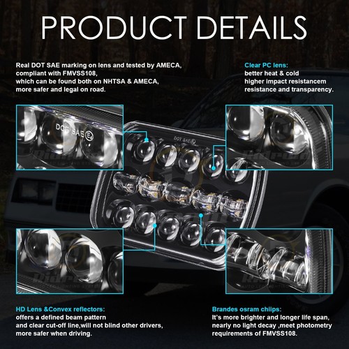 1PC 7x6" 5x7'' LED Headlight Hi/Low For Chevy C1500 C2500 C3500 Suburban Pickup - Foto 4 di 20