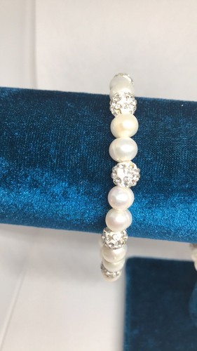 Freshwater Pearl Natural White Shell Pearl Crystal Bracelet 7.5'' - Picture 6 of 9