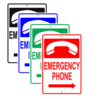 Emergency Phone With Right Arrow Safety Alert Novelty Notice Aluminum Metal Sign