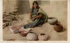 Original ~1910 Moki Indian Woman Making Pottery postcard Detroit Publishing