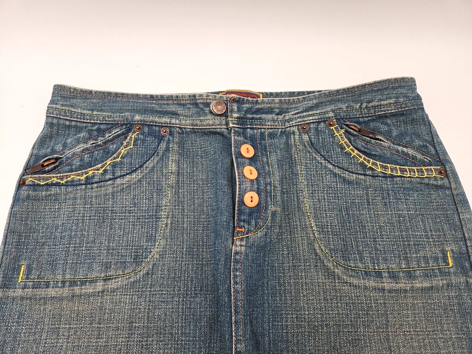 Y2K Blue Asphalt Skirt - Size 9 Zipper Denim Embroidered Floral Edging Details - Image 2 of 4