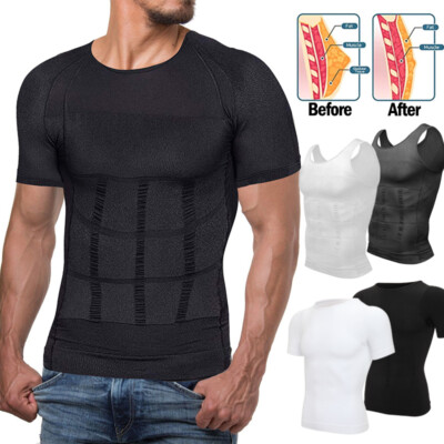 Men Bauchweg Shapewear Slimming T-Shirt Miederbody Figurformer Brust Kompression