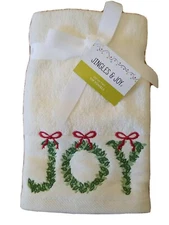 Jingle & Joy  Set of 2 Ivory Tip Towels Christmas JOY  Embroidered, GIFT New 