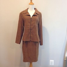 JONES NEW YORK 100 Wool Silky Suede Jacket Skirt Suit Petite Dress 10P Set Tan