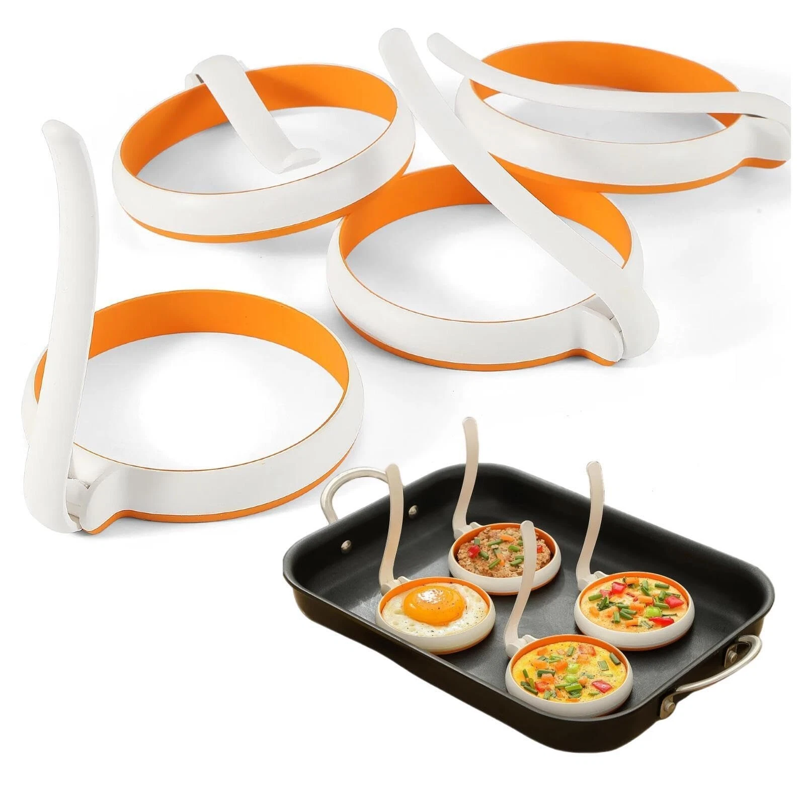Silicone Fried Egg Cooker Rings Set,Nonstick,Easy to Use&Clean, 4-pack, Round...