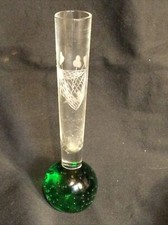 Irish Etched Glass Bud Vase Controlled Bubbles Clear And Green Art Glass