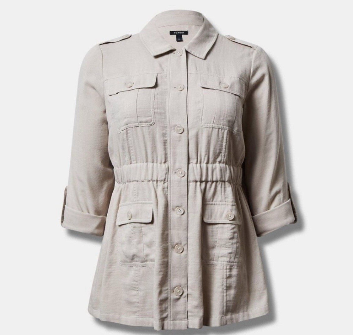Torrid Khaki Double Gauze Collared Utility Anorak Jacket Plus Size