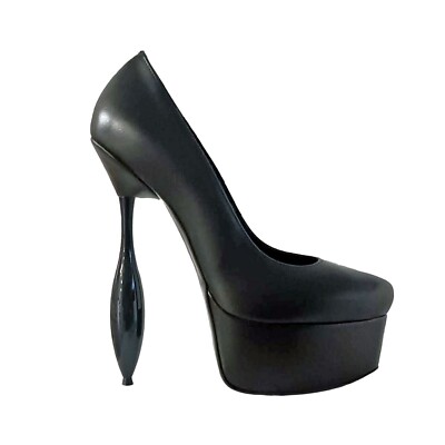 GIOHEL CUSTOM ITALY 5 CM PLATEAU HIGH HEELS PUMPS STILETTO LEDER SCHWARZ 46