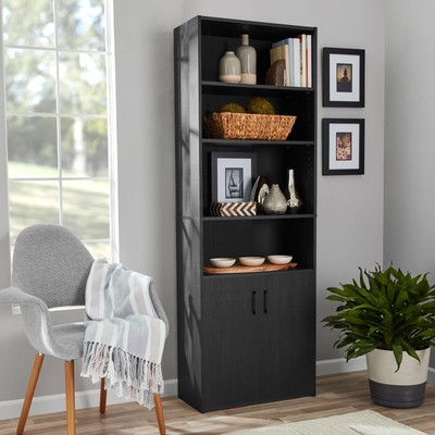 5 Shelf Bookcase with Doors Storage Cabinet Organizer Cupboard Tall Kitchen Home