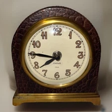 OXFORD Croc Leather Bound Shelf Mantel Clock w/Brass Base DECOR/PARTS‼️