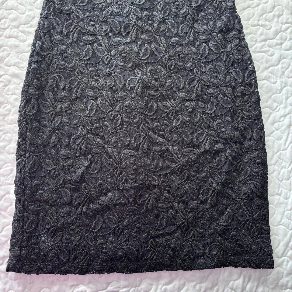 Soprano Black Floral Embroidered Lace Highneck Bodycon Sleeveless Dress size M - Image 2 of 4