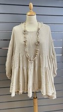 100% COTTON GYPSY FRILL TOP (14-20) Stone