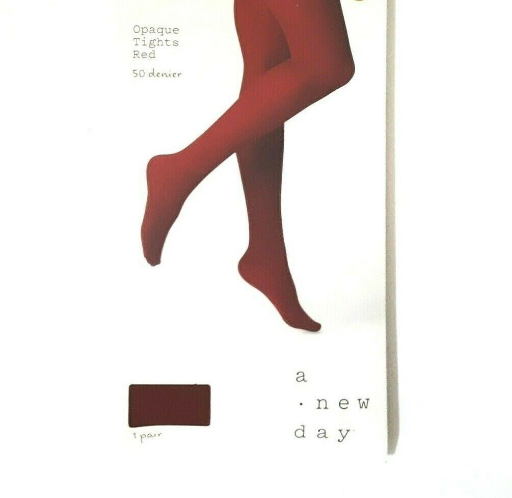 A New Day Womens Opaque Tights Size S/M M/L Red 1 Pair 50 Denier