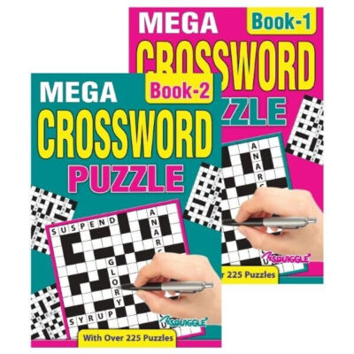SET OF 2 A5 CROSSWORD Book Mega Puzzles Trivia Adults Kids CROSSWORD.