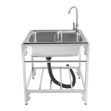 Stainless Steel Single Basin Kitchen Sink Home Laundry Sink with Faucet & Stand