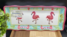TOMMY BAHAMA MELAMINE Tropical Flamingo Pink White Serving Tray (14" x 6") NEW