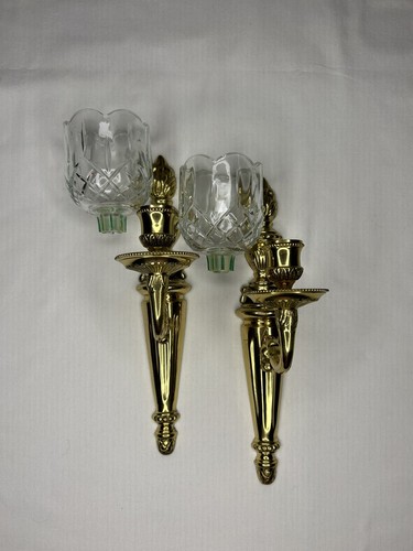 Vintage Messing Wandleuchter mit Glas Windlichthalter schwer 11" T