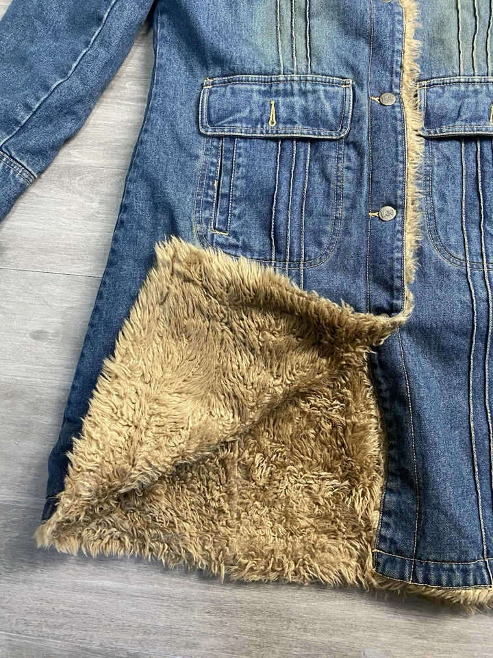 Abrigo largo peludo Y2k LEE Sherpa forrado de mezclilla rancho forrado de piel afgana para mujer talla L” Foto 4 de 4