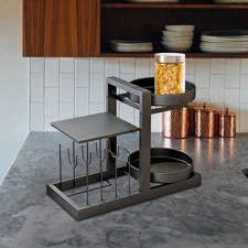 2 Tier Spice Rack Kitchen Organizer Versatile Coffee Station Organizer Rotatable