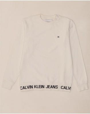 CALVIN KLEIN JEANS Herren Grafik Sweatshirt Pullover Small Weiß Baumwolle DT44