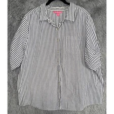Woman Within Striped Seersucker Button Front Roll Tab Sleeve Shirt Plus Size 2X