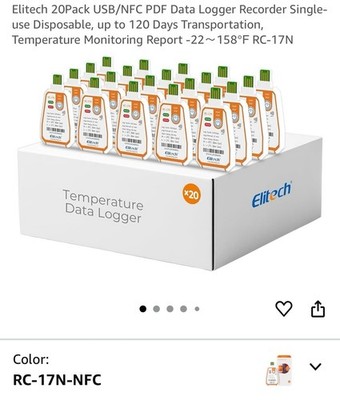 Elitech RC-17N USB PDF Temperature tracker Data Logger-22-158  Disposable 20pack