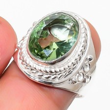 Green Amethyst Gemstone Handmade 925 Sterling Silver All Size Ring For Gift