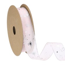 Organza Star Ribbon Wired 1 Inch Wide 20 Yards Light Pink