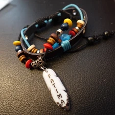 Fatima Personalized Boho Bracelet Leather Stack Hippie Indie Name Colorful