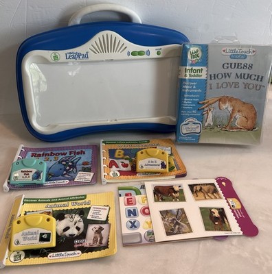Leap Frog Little Touch Baby Leap Pad System Green Pillow & 4 Books / Cartridges