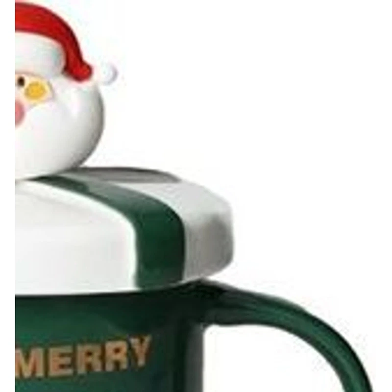Mug Natale con Tappo e Cucchiaino Babbo Natale BRANDANI Ginger Verde 400 ml, fotografia 4 di 9