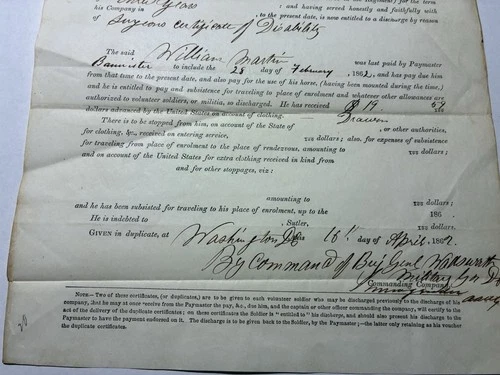 1862 CIVIL WAR DISCHARGE CO A 98TH REGIMENT NEW YORK VOLUNTEERS BORN IN IRELAND