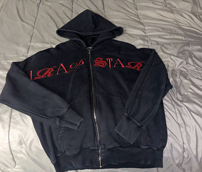 Trapstar Men s Black Red Full Zip Hoodie Logo Graphic Fleece Pockets M