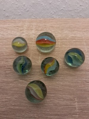 6 Glasmurmeln Vintage 80er 90er Jahre Alte Murmeln Sammlung Konvolut 