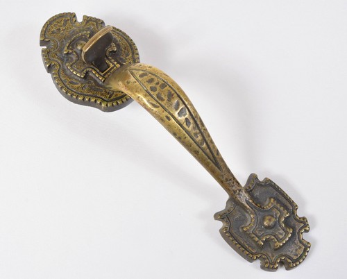 Vintage Ornate Heavy Hammered Brass Door Pull Handle w/ Thumb Latch